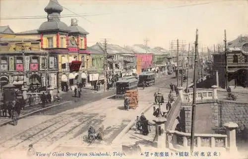 L274 Japan Ansicht der Ginza Straße von Shimbashi Tokyo Tram Rikscha Shop Postkarte