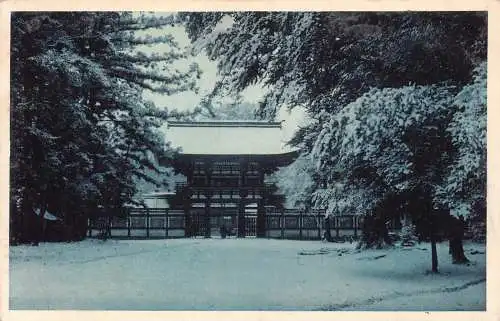 L273 Japan Shimogamo Schrein im Schnee, Kyoto Vintage Postkarte