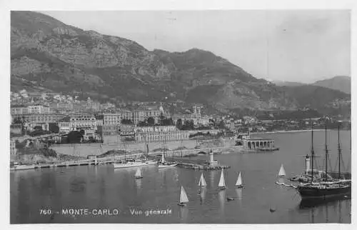 L117 Monaco Monte-Carlo Panoramablick Segelboote Vintage Postkarte