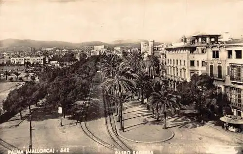 A831 Spanien Palma de Mallorca Paseo Sagrera RPPC Vintage Postkarte