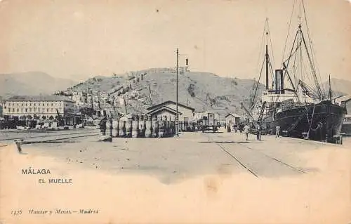 A831 Spanien Malaga el Muelle Dampfschiff Hafen Vintage Postkarte