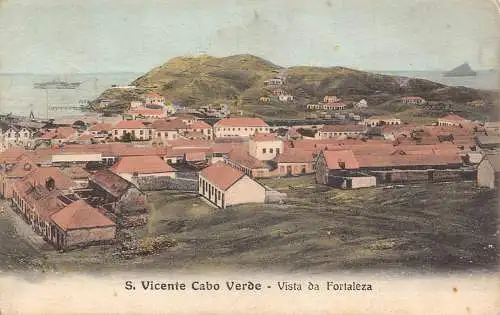 A831 Kap Verde 1910 Sao Vicente Vista da Fortaleza Vintage Postkarte