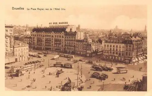 L116 Belgien Brüssel Rogier Square Tram Cars Au Bon Marche Vintage Postkarte