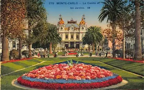 L117 Monaco Monte Carlo Casino and Gardens Vintage Postkarte