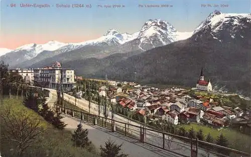 L100 Schweiz Unter-Engadin Schuls Promenade Vintage Postkarte
