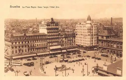 L116 Belgien Brüssel Rogier Platz Cosmopolite Hotel Autos Straßenbahn Vintage Postkarte