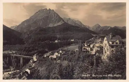 L100 Schweiz Schuls mit Piz Pisoc Panoramablick Vintage Postkarte