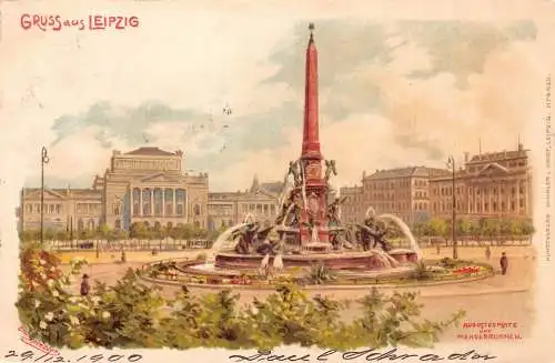 L415 Deutschland 1900 Gruss aus Leipzig Litho Vintage Postkarte