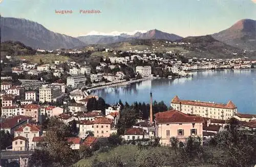 L099 Schweiz Lugano Paradiso Panoramablick See Vintage Postkarte