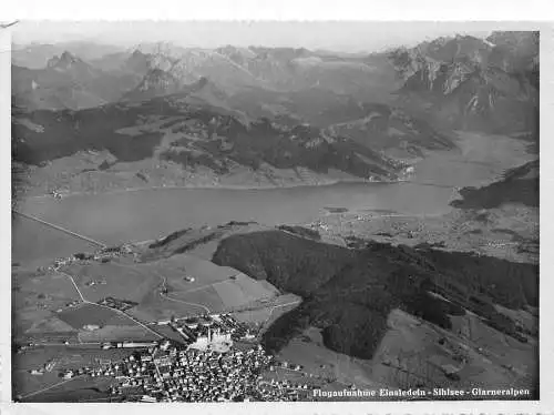 L099 Schweiz Luftaufnahme Einsiedeln Sihlsee Glarneralpen Vintage Postkarte