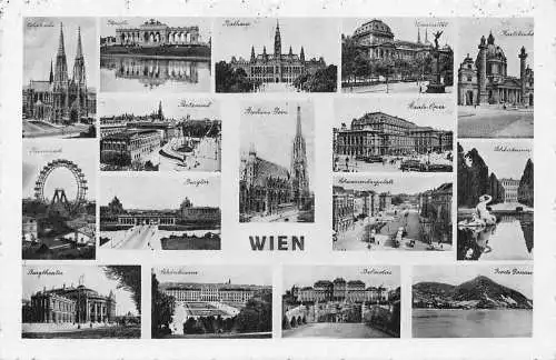 L098 Österreich 1938 Wien Mehransicht Dom Rathaus Schloss Vintage Postkarte
