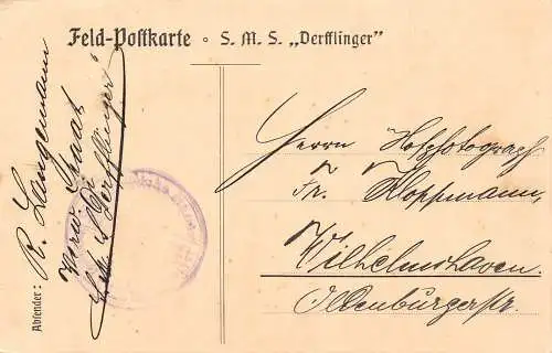 L115 Deutschland 1914 SMS "Derfflinger" Kaiserliche Marine Ganzsache Feldpostkarte