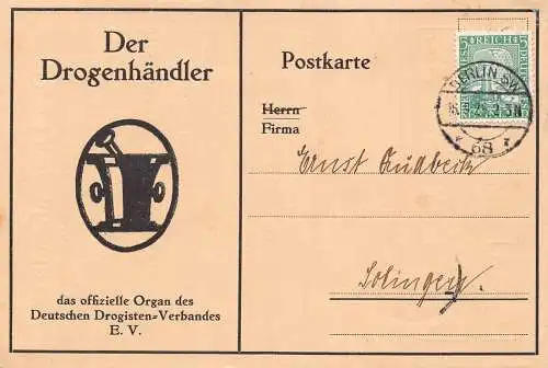 L115 Deutschland 1925 Apotheke Werbung Der Drogenhandler Ganzsachen Postkarte