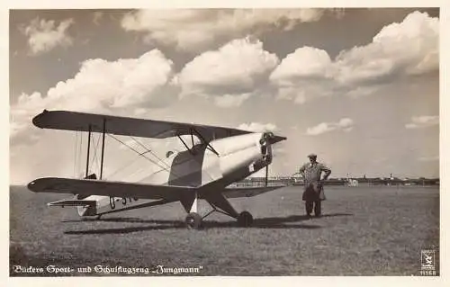 L115 Deutschland Buders Schulflugzeug "Jungmann" Echtfoto Postkarte