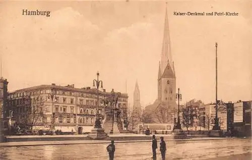 L046 Deutschland Hamburg König Statue und Petri Kirche Vintage Postkarte