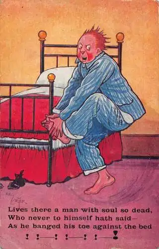 L054 Wenn Sie Ihren kleinen Zeh treffen 1918 Comic Humor signierte Postkarte