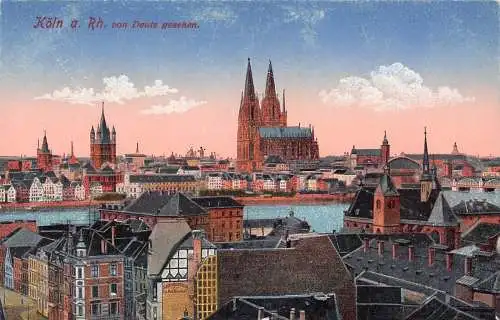 L046 Deutschland Köln am Rhein Von Deutz Gesehener Dom Vintage Postkarte