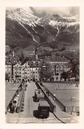 L049 Österreich Innsbruck Hotel Kaiserhof Autos Brücke RPPC Vintage Postkarte