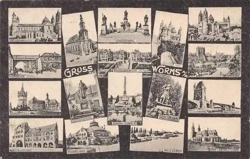 L046 Deutschland Grüße aus Wormser Kirche Luther Statue Brücke Vintage Postkarte