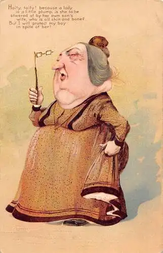 L056 Schwiegermutter Großer Kopf Karikatur Comic Humor geprägt Vintage Postkarte