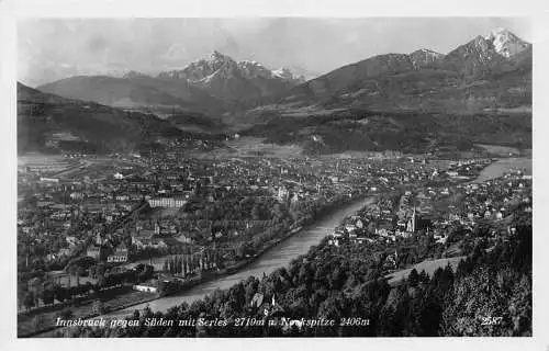 L049 Österreich Innsbruck gegen Süden mit Serles Nockspitze RPPC Vintage Postkarte