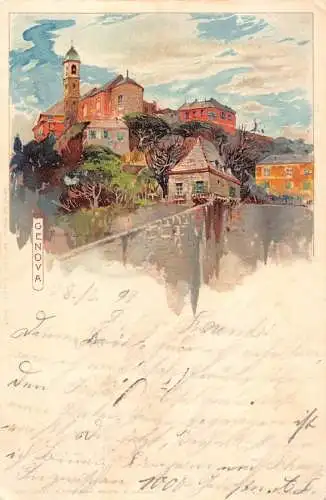 A191 Italien 1899 Genua Kunst signiert Manuel Wielandt Chromo-Litho Vintage Postkarte
