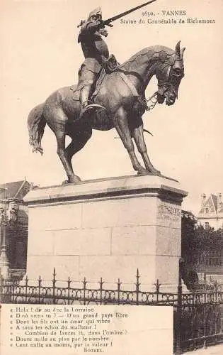 A192 Frankreich Vannes Statue de Connetable de Rochemont Gedicht Vintage Postkarte