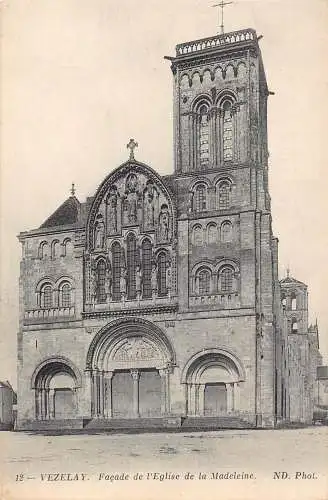 A192 Frankreich Vezelay Kirche Front de la Madeleine Vintage Postkarte
