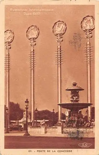 A192 Frankreich Paris 1937 Internationale Ausstellung Porte de Concorde Postkarte