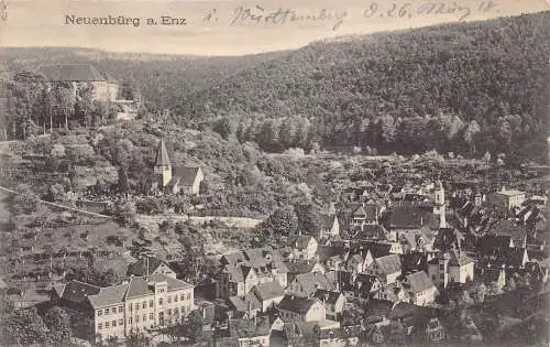 L123 Deutschland 1918 Neuenbuerg a Enz Panoramablick Vintage Postkarte