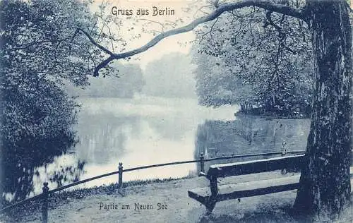 L123 Deutschland Gruss aus Berlin Partie am Neuen See Vintage Postkarte