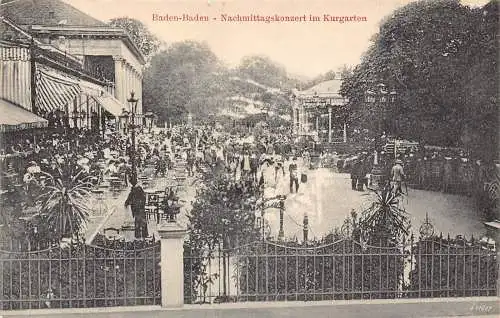 L122 Deutschland 1909 Baden-Baden Nachmittagskonzert Kurgarten Vintage Postkarte