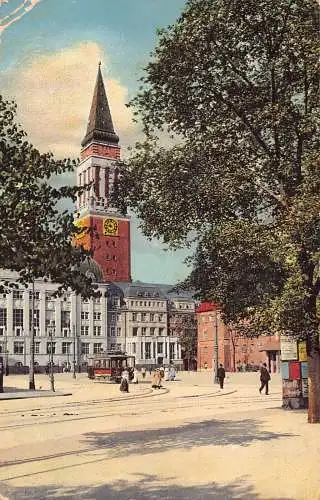 L123 Deutschland 1913 Kiel Rathaus Rathaus Straßenbahn Vintage Postkarte