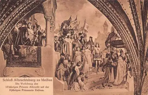 L123 Deutschland Schloss Albrechtsburg zu Meißen Verlobung Fresko Vintage Postkarte