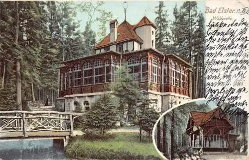 L122 Deutschland 1905 Bad Elster Waldquelle Waldhütte Litho Vintage Postkarte