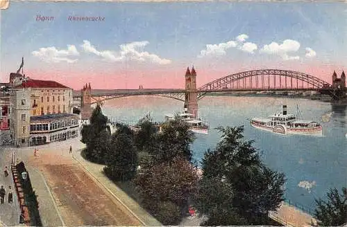 L122 Deutschland Bonn Rheinbrücke Dampfschiffe Hotel Vintage Postkarte