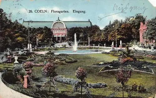 L121 Deutschland 1913 Köln Köln Floragarten Eingang Blumen Vintage Postkarte