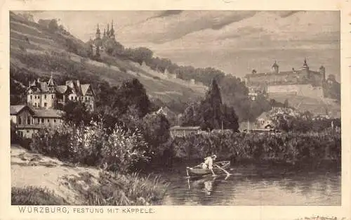 L120 Deutschland 1913 Würzburg Bayern Festung mit Kaeppele Boot Vintage Postkarte