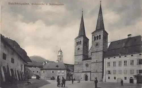 L121 Deutschland Berchtesgaden Stiftskirche Schlossplatz Kirche Vintage Postkarte