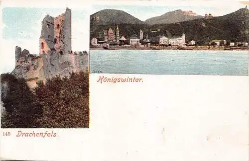 L122 Deutschland Drachenfels Königswinter Ruine Litho Vintage Postkarte