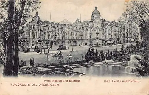 L120 Deutschland Nassauerhof Wiesbaden Hotel Nassau Badhaus Vintage Postkarte