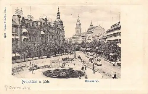 L120 Deutschland Frankfurt am Main Rossmarkt Straßenbahn Marktplatz Vintage Postkarte