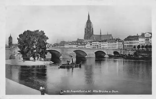 L119 Deutschland Frankfurt am Main Alte Brücke Kirche Dampfschiff Vintage Postkarte
