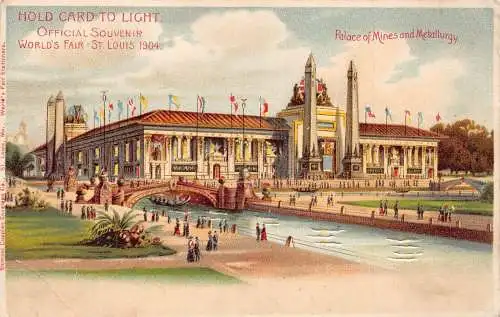 L292 US Missouri HTL St. Louis Worlds Fair Palace Mines Metal1904 Litho Postkarte