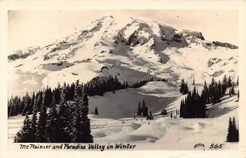A193 US Washington Mt Rainier und Paradise Valley im Winter Vintage Postkarte