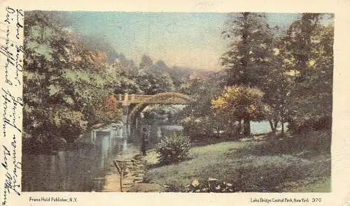 A194 US 1902 Lake Bridge Central Park New York City Vintage Postkarte