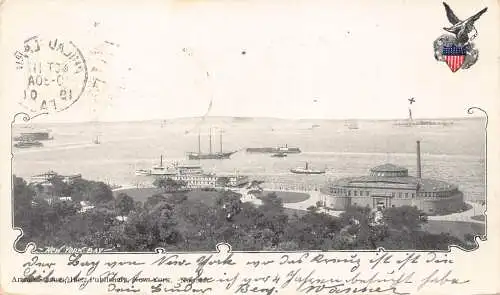 A194 US 1901 New York City Bay Steamboat Coat of Arms Vintage Postkarte