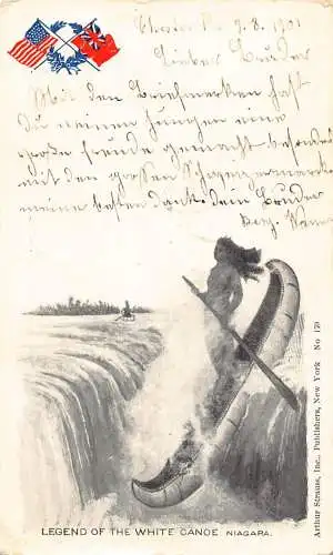 A194 USA 1901 Legende vom weißen Kanu Niagara Wasserfall Flaggen Postkarte