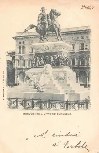 A196 Italien 1899 Mailand Milano Denkmal von Vittorio Emanuele Vintage Postkarte