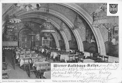 L416 Österreich Wiener Rathauskeller Restaurant 1899 Vintage Postkarte